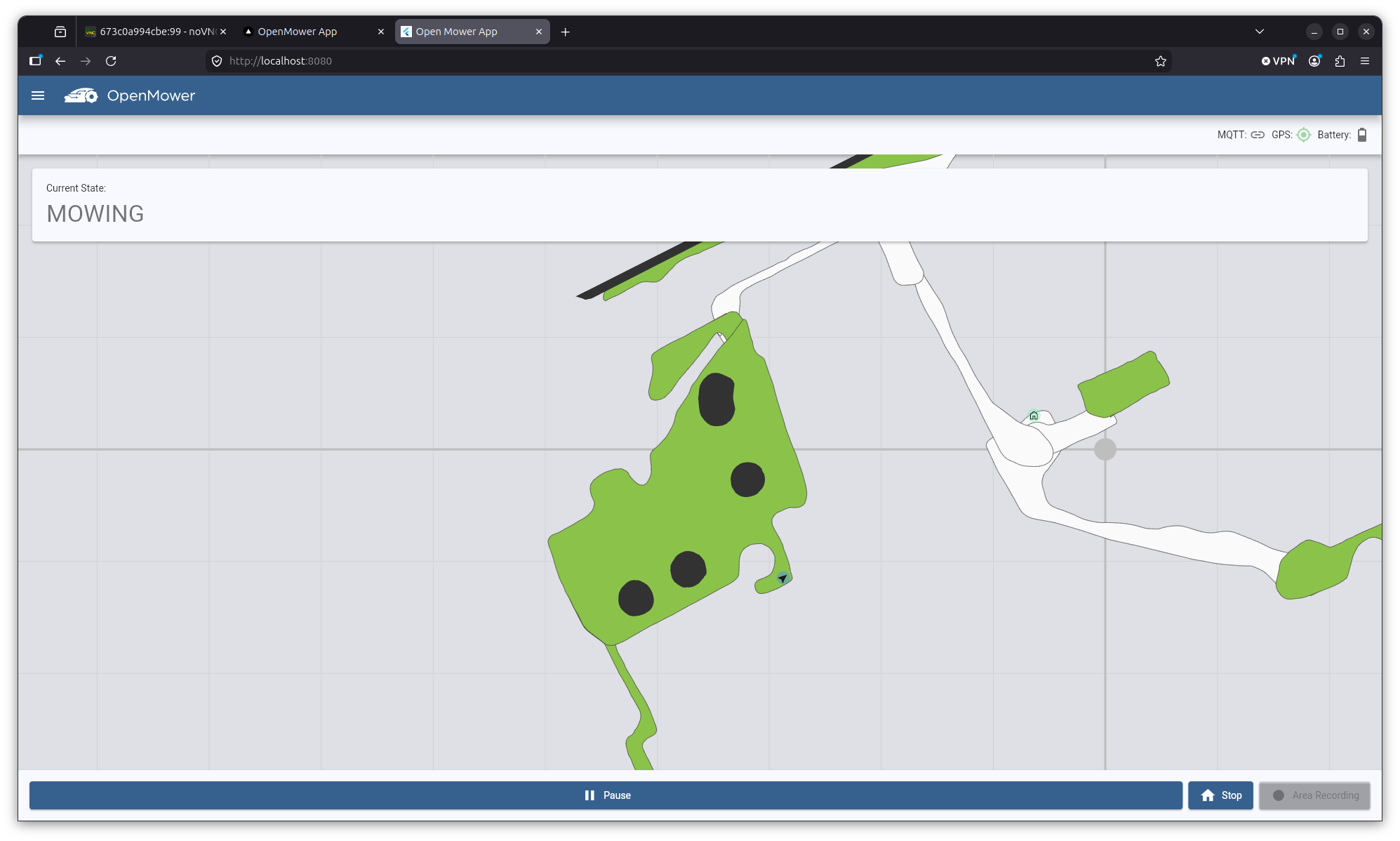OpenMower app connected to the simulation