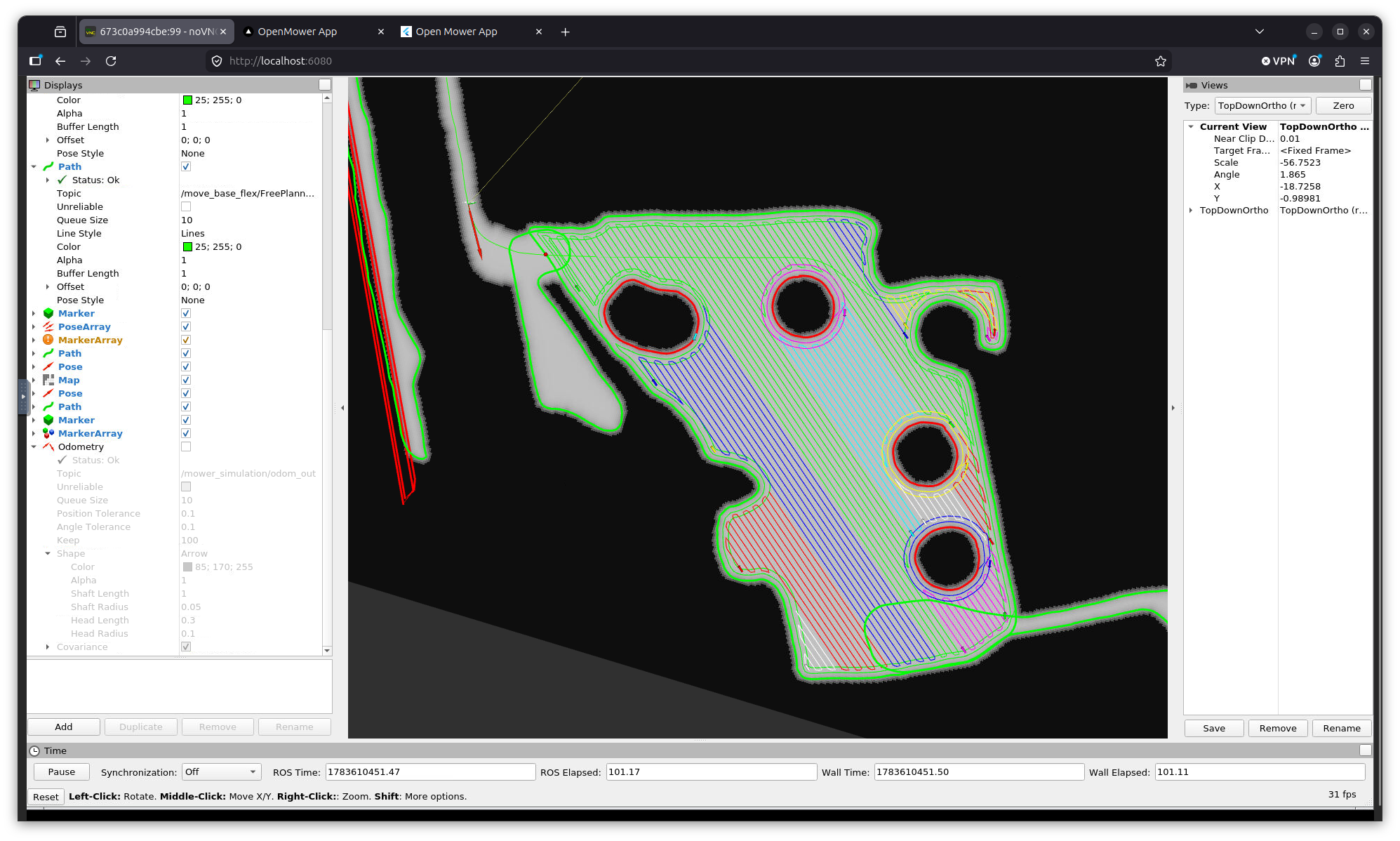 Simulation view in the browser (noVNC / RViz)